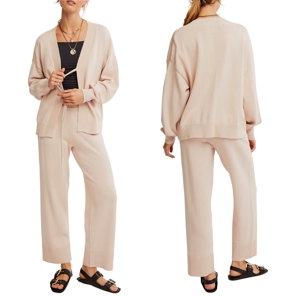 Free People Solar Cardigan & Pants Set Cotton Knit Size XS
